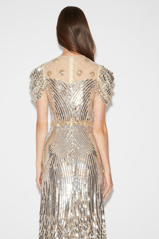 Huishan Zhang - Claudette Gown in Silver Gold-Dresses-Wardrobe Apparel