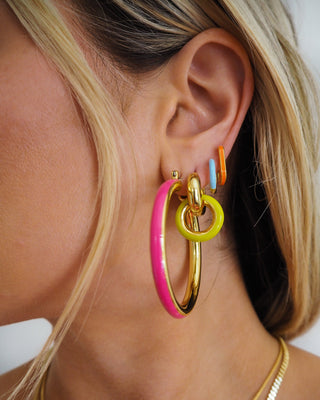 Luv AJ - Stripe Amalfi Hoops - Hot Pink - Gold