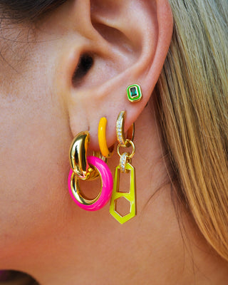 Luv AJ - Pave Interlock Hoops - Hot Pink - Gold