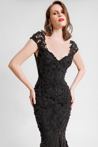 Gemy Maalouf - Mermaid Beaded Dress in Black