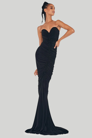 Norma Kamali - Strapless Shirred Front Fishtail Gown in Black