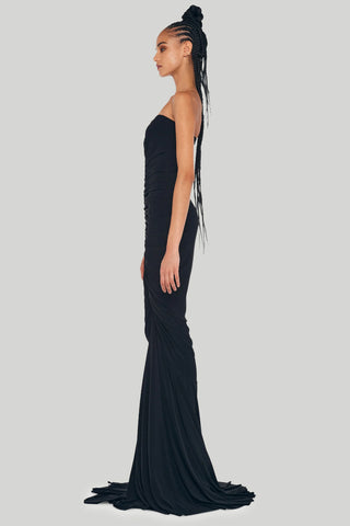 Norma Kamali - Strapless Shirred Front Fishtail Gown in Black