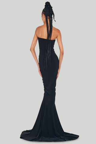 Norma Kamali - Strapless Shirred Front Fishtail Gown in Black