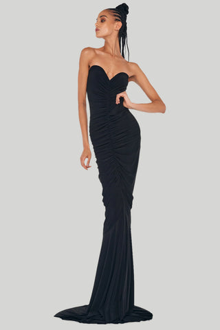 Norma Kamali - Strapless Shirred Front Fishtail Gown in Black