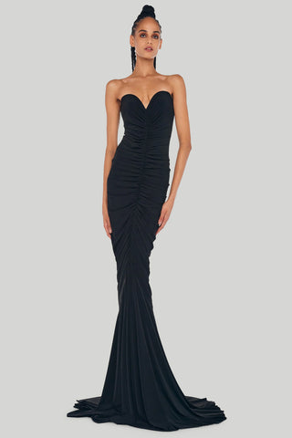 Norma Kamali - Strapless Shirred Front Fishtail Gown in Black