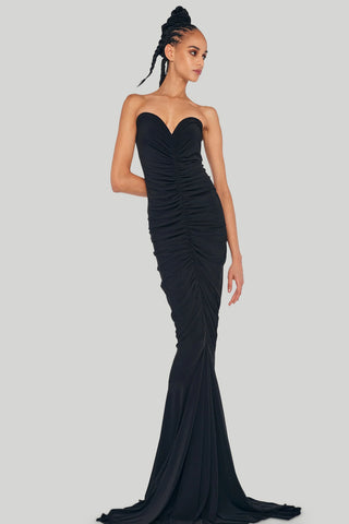 Norma Kamali - Strapless Shirred Front Fishtail Gown in Black