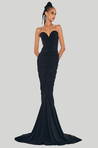 Norma Kamali - Strapless Shirred Front Fishtail Gown in Black