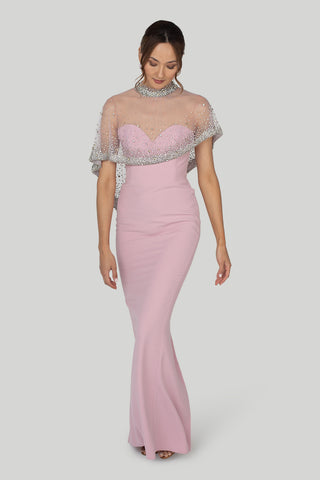 Gemy Maalouf - Beaded Tulle Crepe Dress in Pink