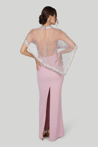 Gemy Maalouf - Beaded Tulle Crepe Dress in Pink