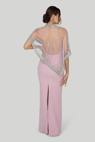 Gemy Maalouf - Beaded Tulle Crepe Dress in Pink