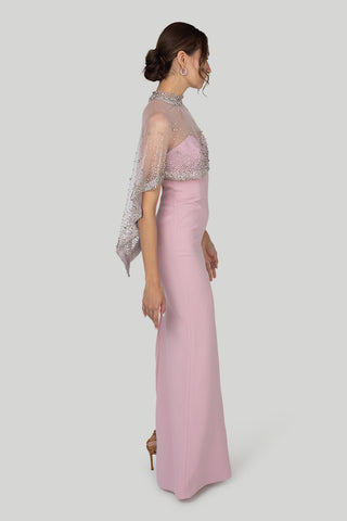 Gemy Maalouf - Beaded Tulle Crepe Dress in Pink