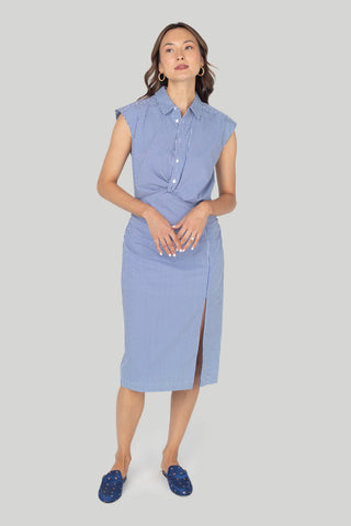 Frame - Sleeveless Twist Dress in Blue Stripe