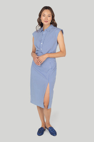 Frame - Sleeveless Twist Dress in Blue Stripe