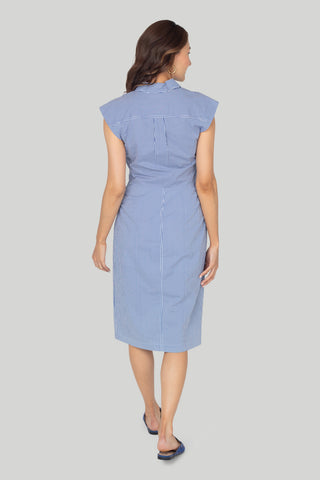 Frame - Sleeveless Twist Dress in Blue Stripe