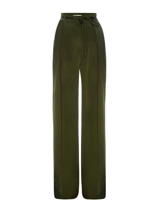 Frame - Long Silk Trouser in Rich Military Green