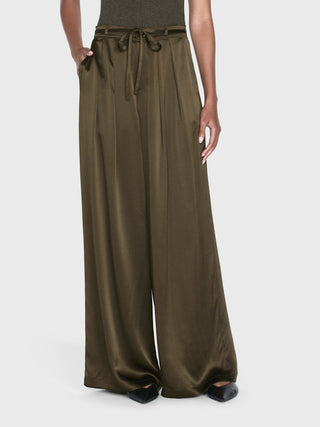 Frame - Long Silk Trouser in Rich Military Green