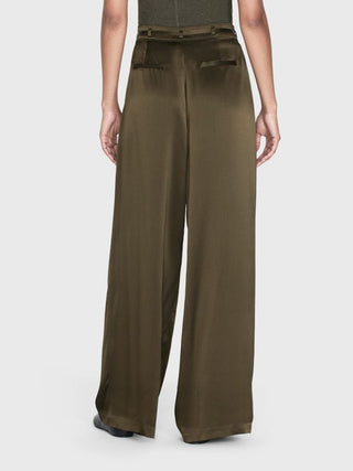 Frame - Long Silk Trouser in Rich Military Green