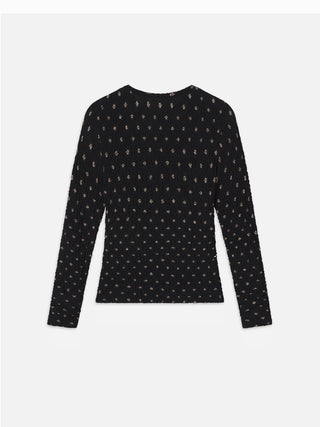 Frame - Dotted Stretch Mesh Top in Black Multi-Shirts & Tops-Wardrobe Apparel